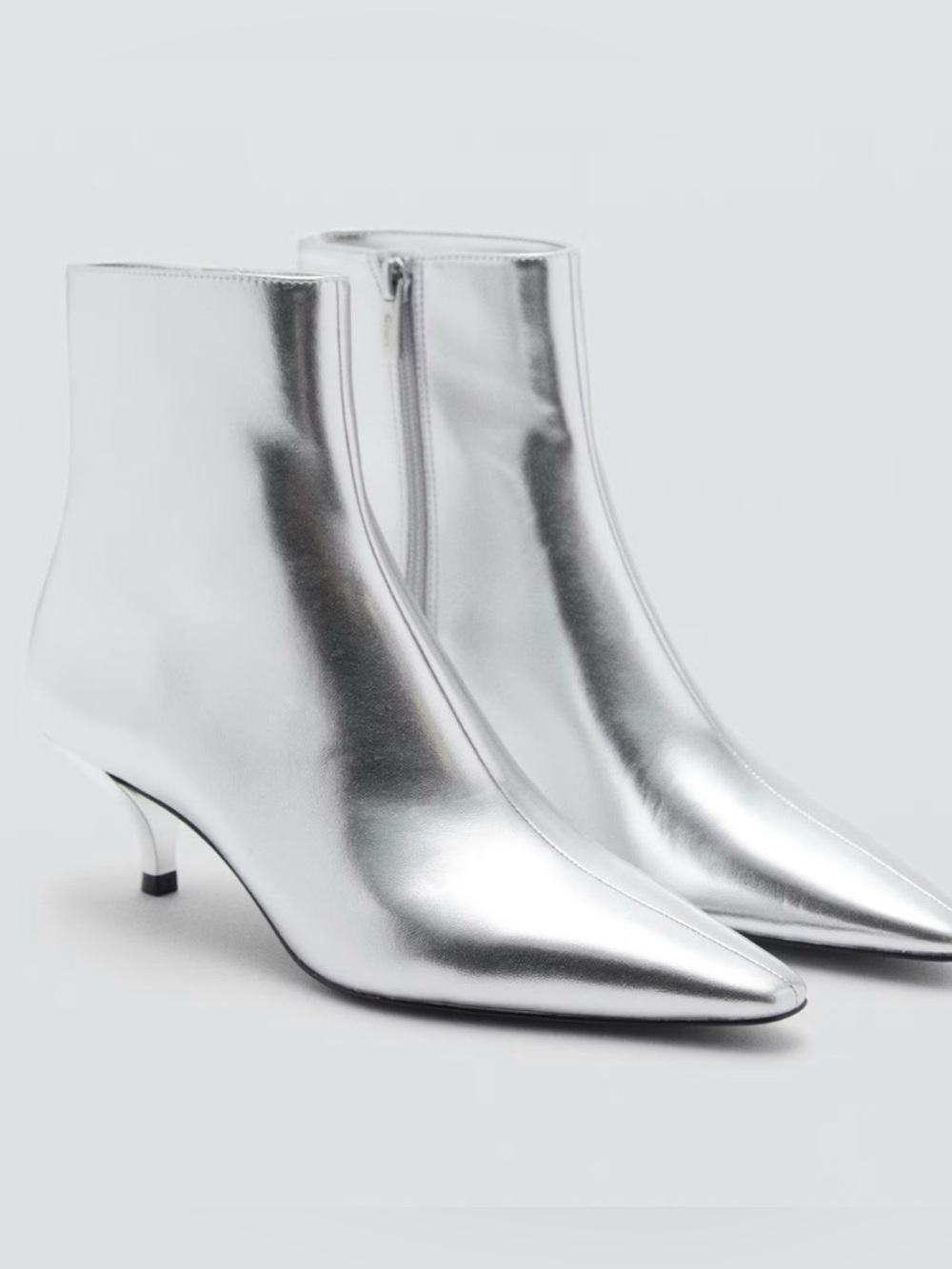 Mango Silver Pointed-Toe Ankle Boots